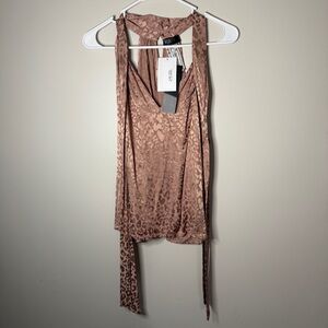 RESET boutique cheetah girl satin high neck womens top size medium going out top